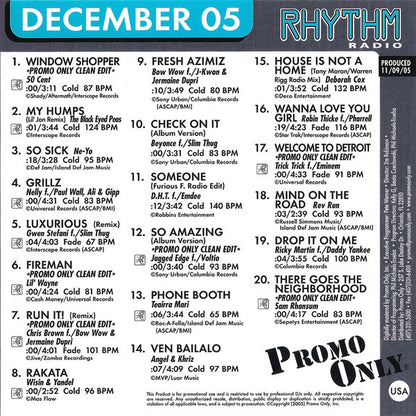 Various : Promo Only Rhythm Radio: December 2005 (CD, Comp, Promo)