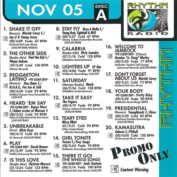 Various : Promo Only Rhythm Radio: November 2005 (2xCD, Comp, Promo)