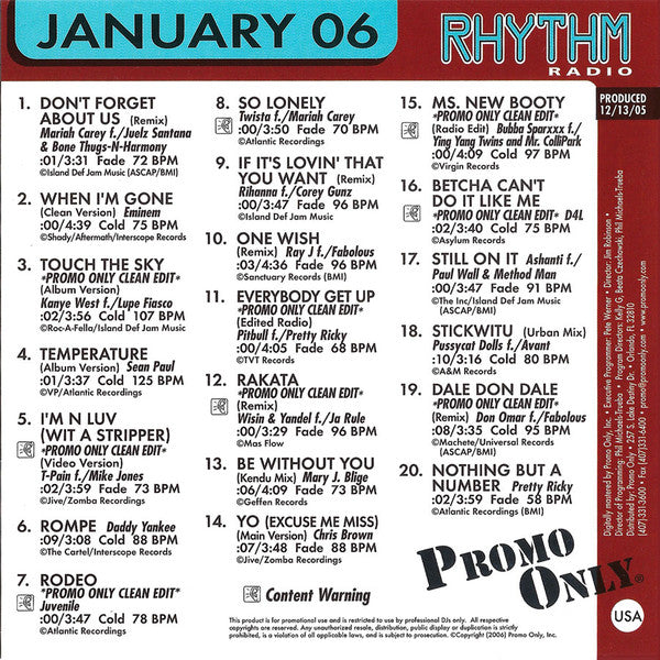 Various : Promo Only Rhythm Radio: January 2006 (CD, Comp, Promo)