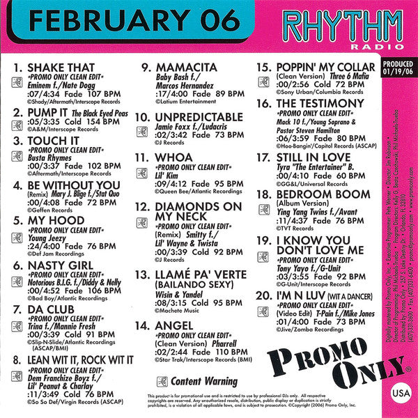 Various : Promo Only Rhythm Radio: February 2006 (CD, Comp, Promo)