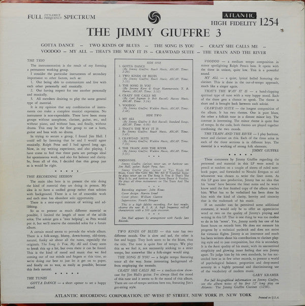 The Jimmy Giuffre Trio : The Jimmy Giuffre 3 (LP, Album, Mono, RE)