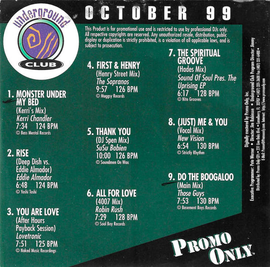 Various : Promo Only Underground Club October 99 (CD, Comp)