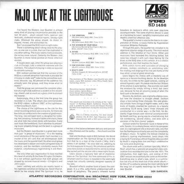 The Modern Jazz Quartet : Live At The Lighthouse (LP, Album, RE)