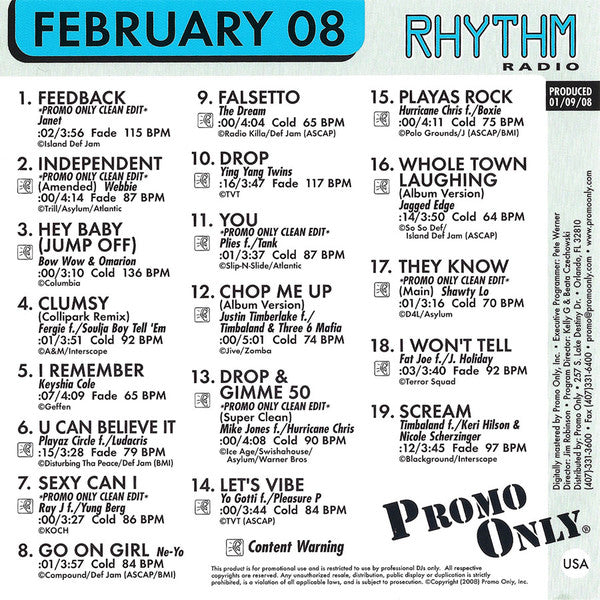 Various : Promo Only Rhythm Radio: February 08 (CD, Comp, Promo)