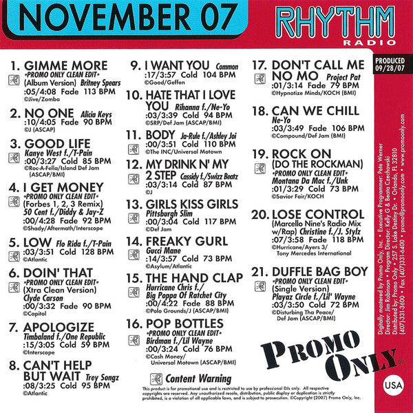 Various : Promo Only Rhythm Radio (November 07) (CD, Comp, Promo)
