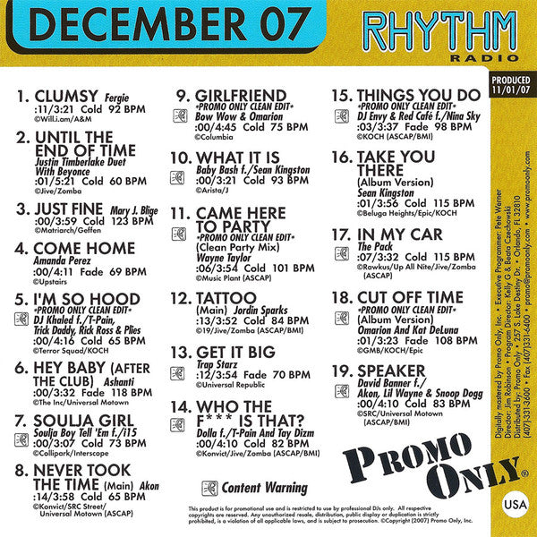 Various : Promo Only Rhythm Radio: December 07 (CD, Comp, Promo)