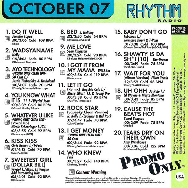 Various : Promo Only Rhythm Radio: October 07 (CD, Comp, Promo)