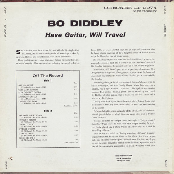 Bo Diddley : Have Guitar, Will Travel (LP, Album, Mono, bla)
