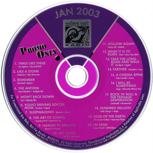 Various : Promo Only Modern Rock Radio: January 2003 (CD, Comp, Promo)