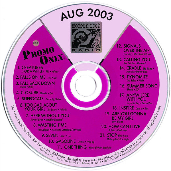 Various : Promo Only Modern Rock Radio: August 2003 (CD, Comp, Promo)