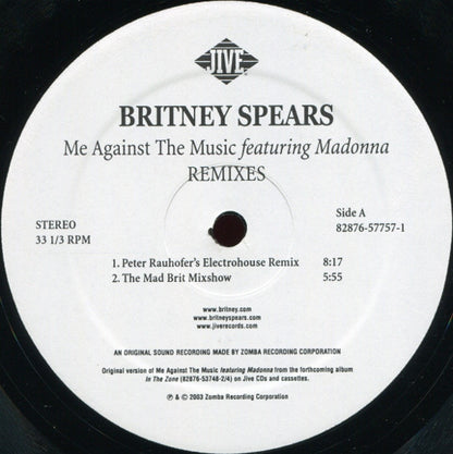 Britney Spears Featuring Madonna : Me Against The Music (Remixes) (2x12")
