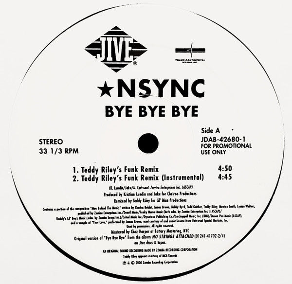 *NSYNC : Bye Bye Bye (The Teddy Riley Remixes) (12", Promo)