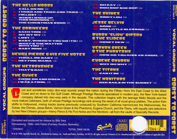Various : Vocal Groups Coast To Coast (CD, Comp, Promo, RM)