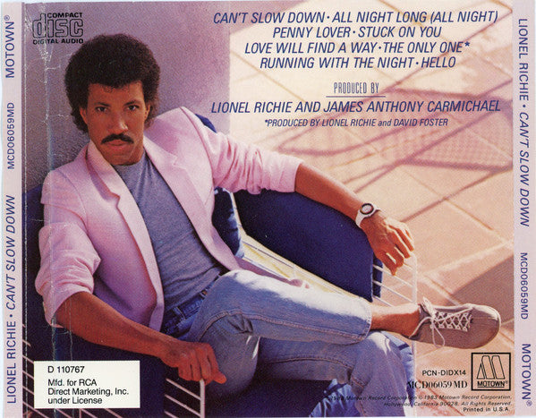 Lionel Richie : Can't Slow Down (CD, Album, Club, RE, RCA)