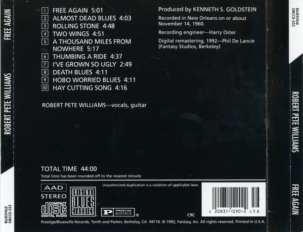 Robert Pete Williams : Free Again (CD, Album, Club, RE, RM, CRC)