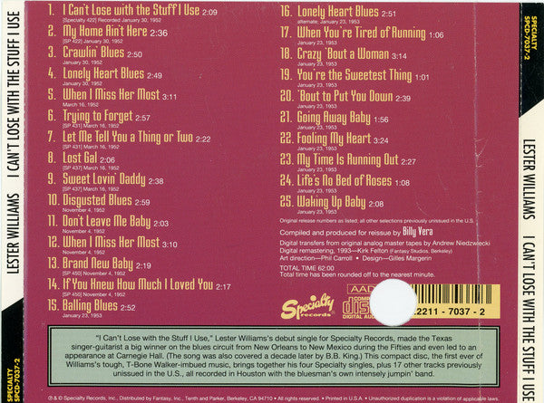 Lester Williams (4) : I Can't Lose With The Stuff I Use (CD, Comp, Promo, RE, RM)