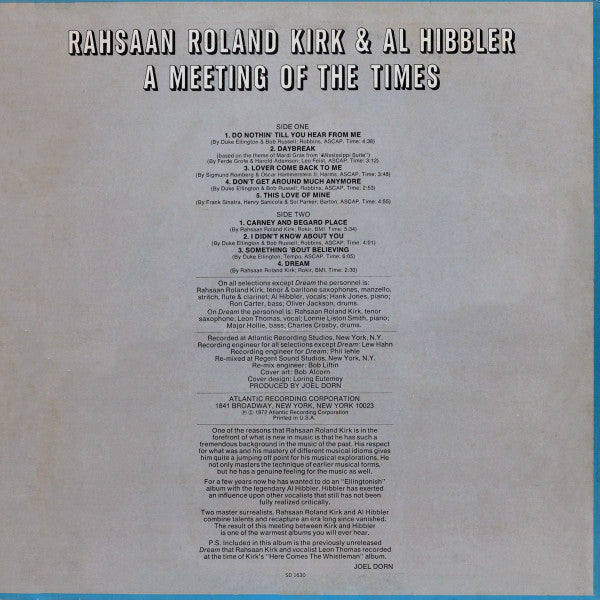 Roland Kirk & Al Hibbler : A Meeting Of The Times (LP, Album, Pre)