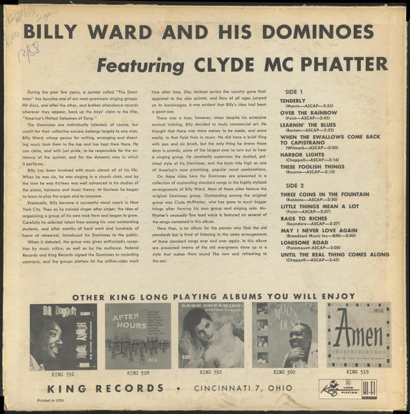 Billy Ward And His Dominoes : Billy Ward And His Dominoes Featuring Clyde McPhatter (LP, Album)