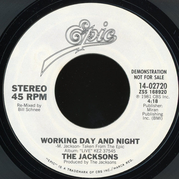 The Jacksons : Working Day And Night (7", Promo, Styrene, Pit)