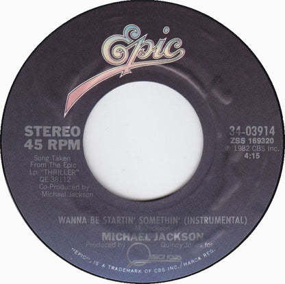 Michael Jackson : Wanna Be Startin' Somethin' (7", Styrene, Pit)