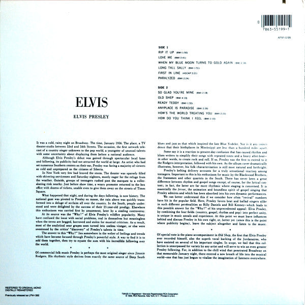 Elvis Presley : Elvis (LP, Album, Mono, RE, RM)