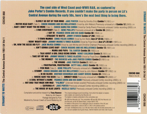 Various : Straight To Watts: The Central Avenue Scene 1951-54 Vol 1  (CD, Comp)