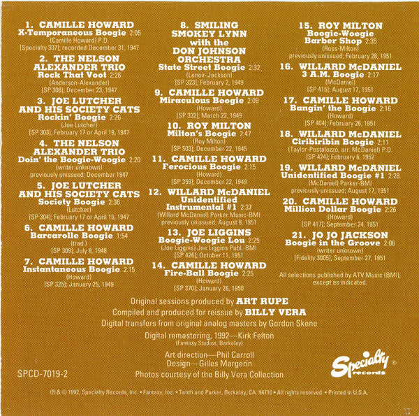 Various : Specialty Legends Of Boogie-Woogie (CD, Comp, Promo, RM)