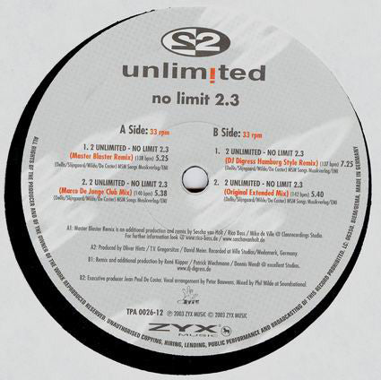 2 Unlimited : No Limit 2.3 (12", Single)
