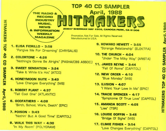 Various : Hitmakers Top 40 CD Sampler April, 1988 (CD, Comp, Promo, Smplr)