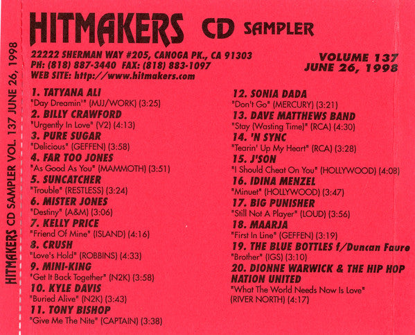 Various : Hitmakers Top 40 CD Sampler Volume 137 June 26, 1988 (CD, Promo, Smplr)