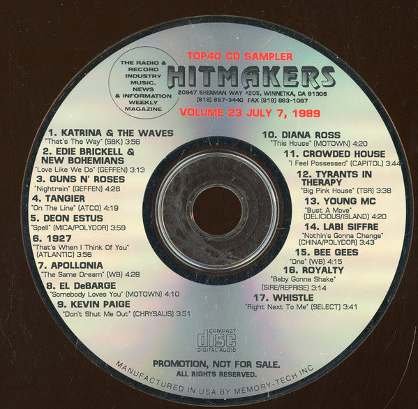 Various : Hitmakers Top 40 CD Sampler Volume 23 - July 7, 1989 (CD, Comp, Promo, Smplr)