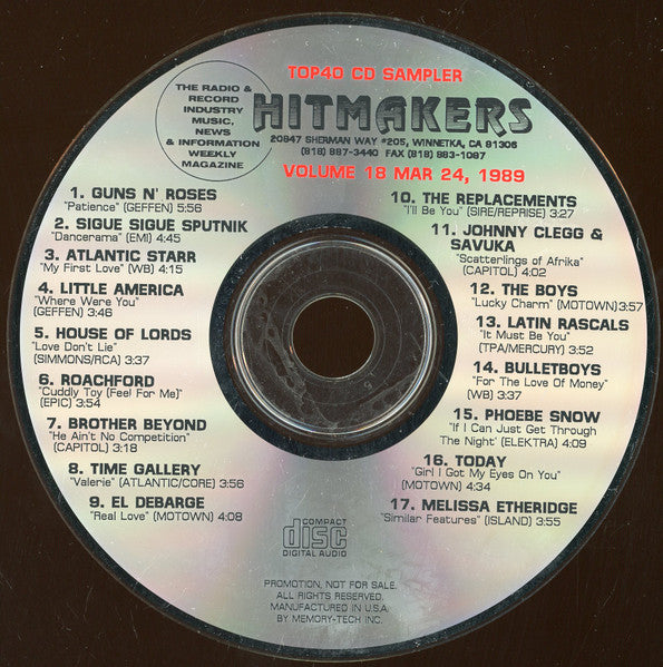 Various : Hitmakers Top 40 CD Sampler - Vol. 18 - Mar 24, 1989 (CD, Comp, Promo, Smplr)