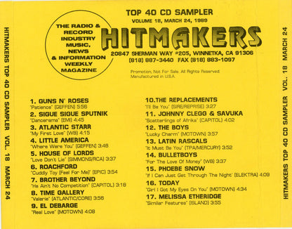 Various : Hitmakers Top 40 CD Sampler - Vol. 18 - Mar 24, 1989 (CD, Comp, Promo, Smplr)