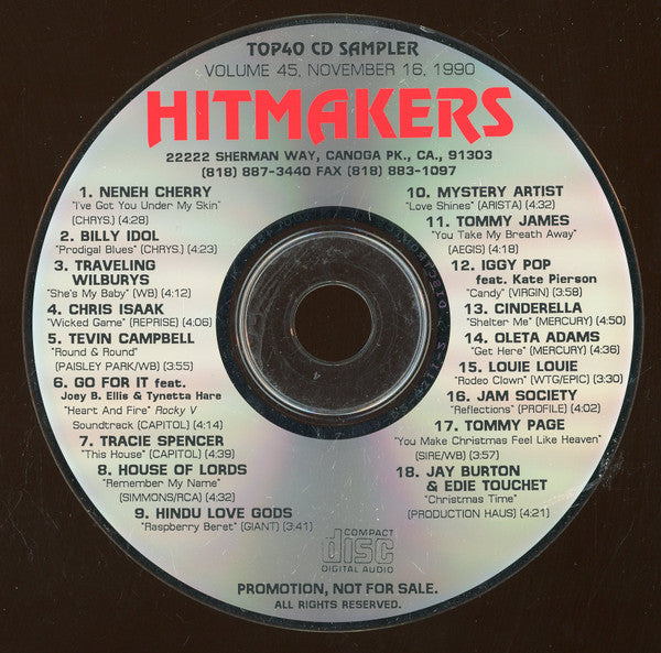Various : Hitmakers Top40 CD Sampler Volume 45, November 16, 1990 (CD, Comp, Promo)