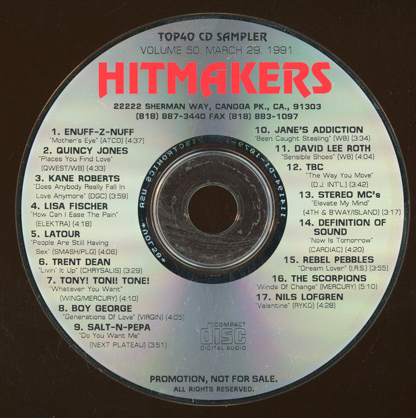 Various : Hitmakers Top 40 CD Sampler Volume 50 March 29, 1991 (CD, Promo, Smplr)
