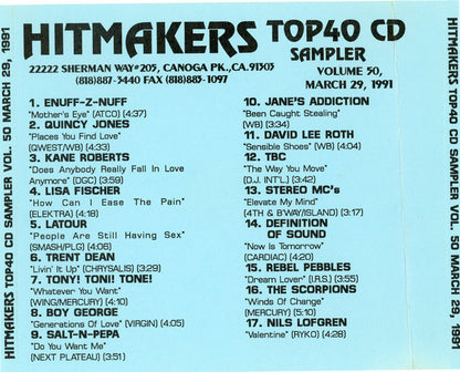 Various : Hitmakers Top 40 CD Sampler Volume 50 March 29, 1991 (CD, Promo, Smplr)