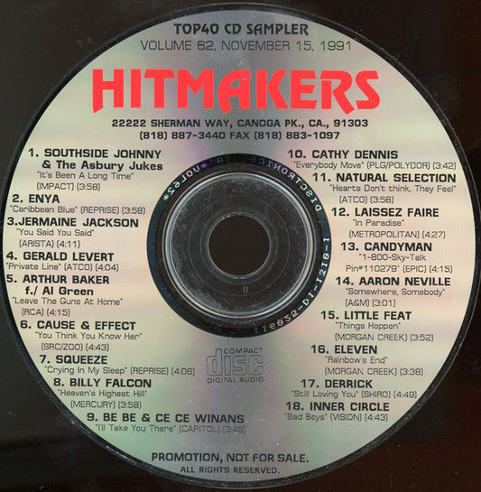Various : Hitmakers - Top 40 CD Sampler Volume 62, November 15, 1991 (CD, Comp, Promo, Smplr)