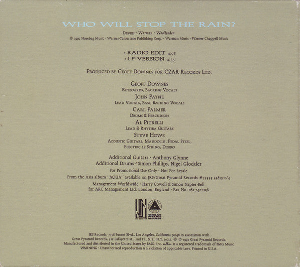 Asia (2) : Who Will Stop The Rain? (CD, Single, Promo)