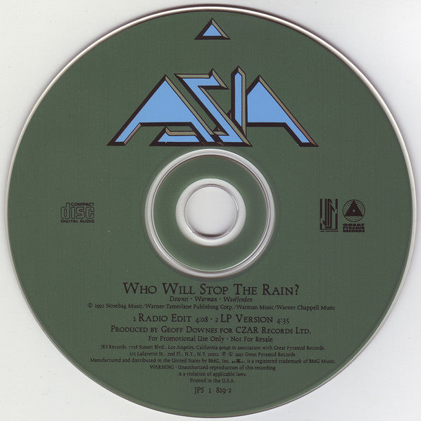 Asia (2) : Who Will Stop The Rain? (CD, Single, Promo)