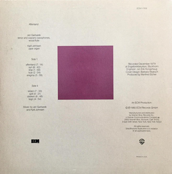 Jan Garbarek, Kjell Johnsen : Aftenland (LP, Album)