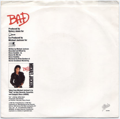 Michael Jackson : Bad (7", Single, Promo)