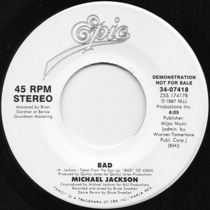 Michael Jackson : Bad (7", Single, Promo)