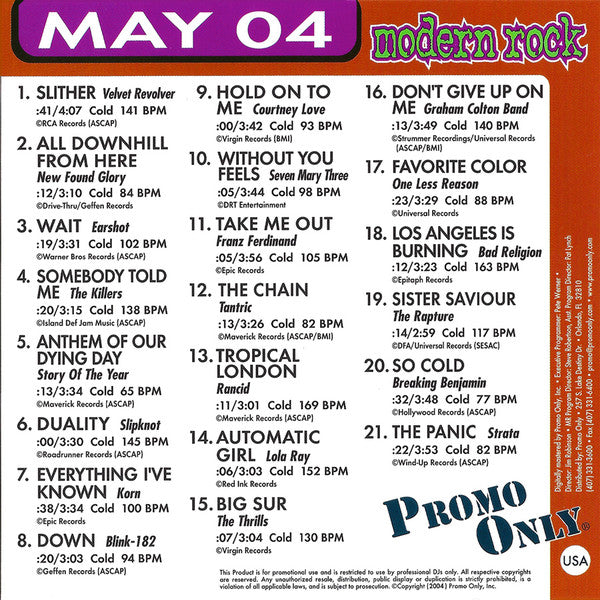 Various : Promo Only Modern Rock Radio: May 2004 (CD, Comp, Promo)