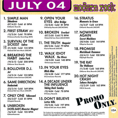 Various : Promo Only Modern Rock Radio: July 2004 (CD, Comp, Promo)