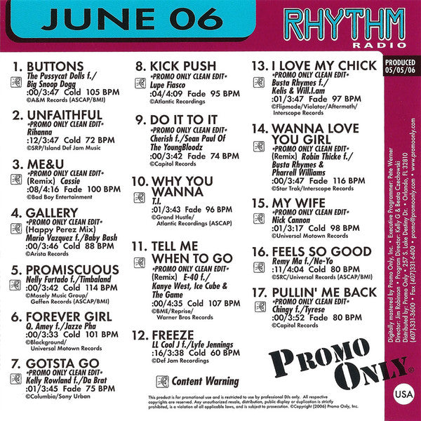 Various : Promo Only Rhythm Radio: June 2006 (CD, Comp, Promo)