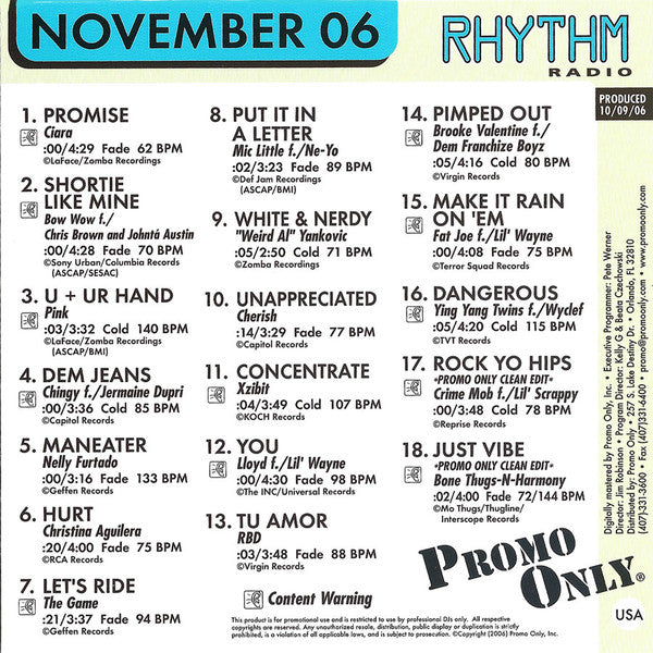 Various : Promo Only Rhythm Radio: November 2006 (CD, Comp, Promo)