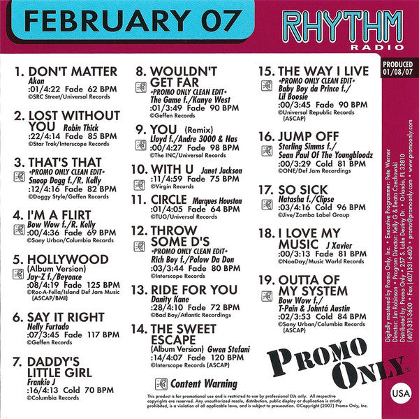 Various : Promo Only Rhythm Radio: February 2007 (CD, Comp, Promo)