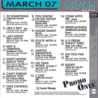 Various : Promo Only Rhythm Radio: March 2007 (CD, Comp, Promo)