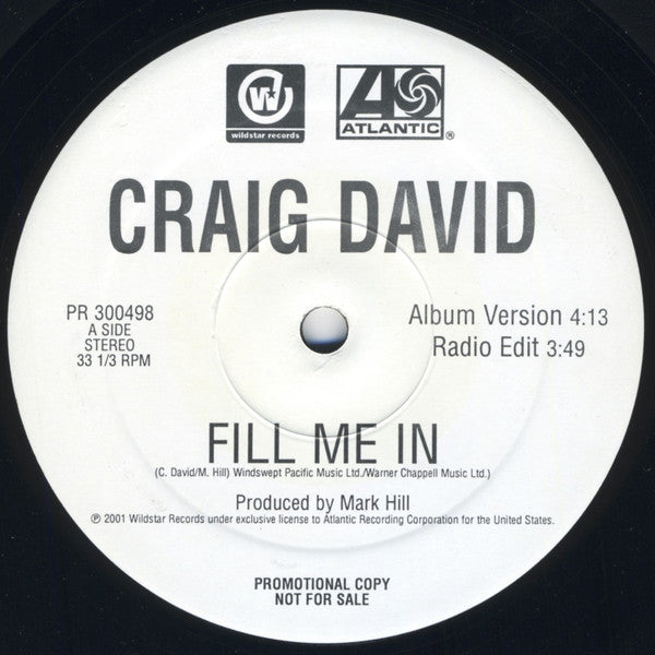 Craig David : Fill Me In (12", Promo)
