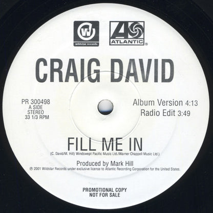Craig David : Fill Me In (12", Promo)